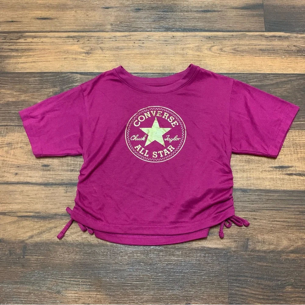 Girls Size 6X Pink Converse All Star Crop Top T-Shirt Short Sleeve Logo Tee